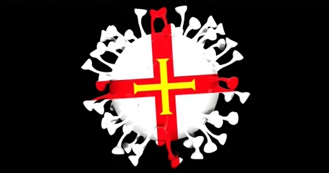 Flag of Guernsey on Seamless looping 3D animation of the covid-19 Corona Virus Stock Footage 167738755