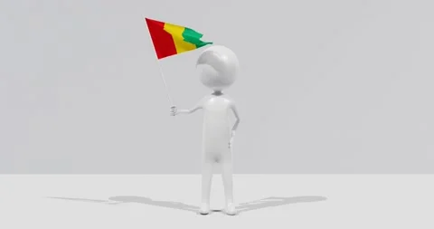 Flag of Guinea. 3D Character holding and waving flag 4K UHD 60FPS Stock Footage 224516966