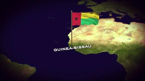 The Flag of Guinea-Bissau on the World Map, Guinea map with flag 3d animation Stock Footage 306614165