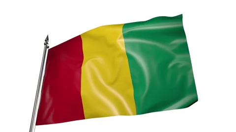 Flag of Guinea on a flagpole. Animation 3D on a white background Vídeo Stock 219747269