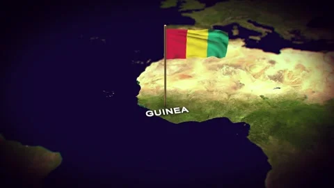 The Flag of Guinea on the World Map, Guinea map with flag 3d animation Stock Footage 289646754