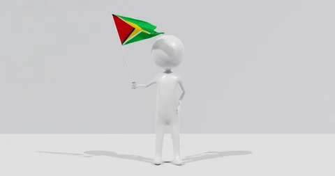 Flag of Guyana. 3D Character holding and waving flag 4K UHD 60FPS Stock Footage 224516789