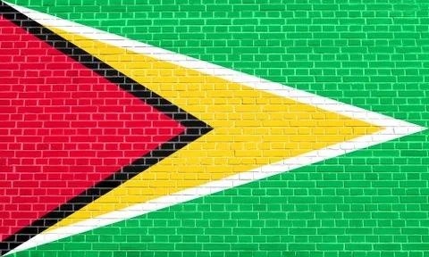 Flag of Guyana on brick wall texture background Stock Photos