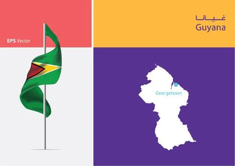 Flag of Guyana on white background with Map Stock Illustration