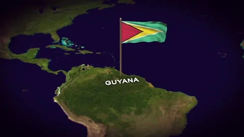 The Flag of Guyana on the World Map, Guyana map with flag 3d animation Stock Footage 306606220