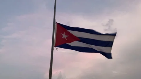 Flag Habana Cuba sunset Stock Footage 218977671
