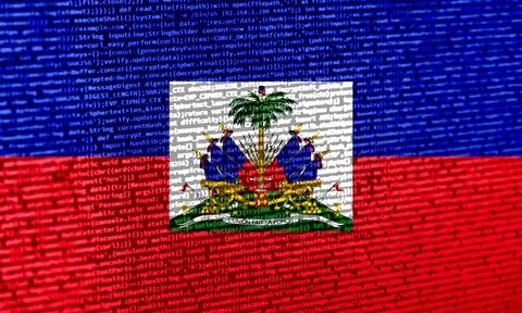Flag of Haiti over digital code. Concept of cybersecurity, innovation, and .. Illustration