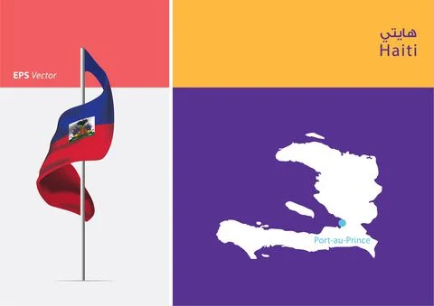 Flag of Haiti on white background with Map Stock Illustration