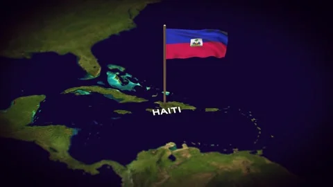 The Flag of Haiti on the World Map, Haiti map with flag 3d animation Stock Footage 289647186