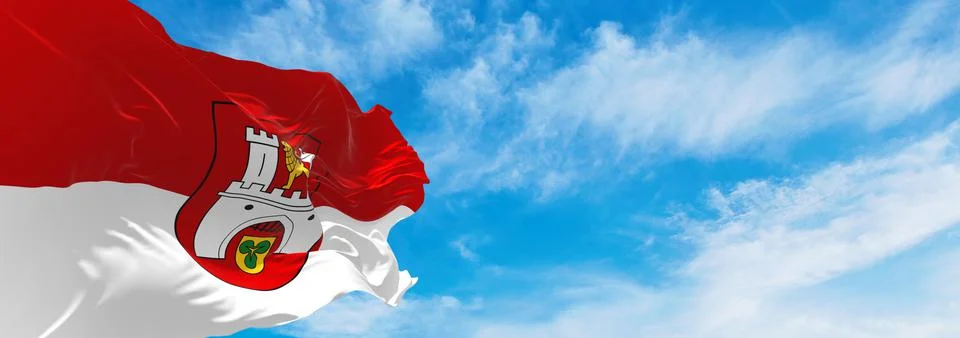 Flag of Hanover at cloudy sky background on sunset, panoramic view. Federal R Stock Illustration