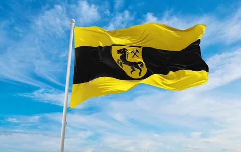 Flag of Herne at cloudy sky background on sunset, panoramic view. Federal Rep Stock Illustration