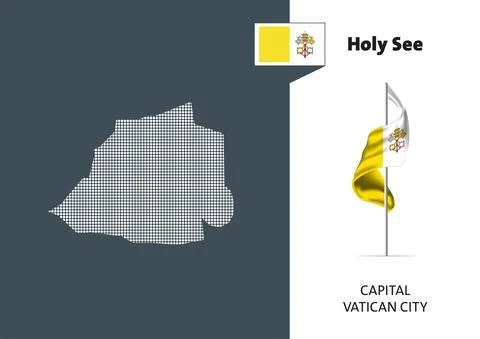 Flag of Holy See on white background. Dotted map of Holy See Stockillustratie