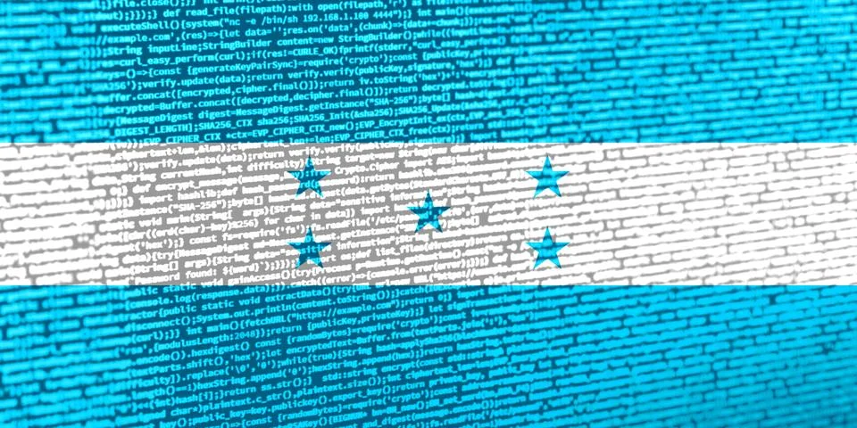 Flag of Honduras over digital code. Concept of cybersecurity, innovation, a.. Illustration