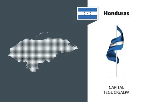 Flag of Honduras on white background. Dotted map of Honduras Stock Illustration