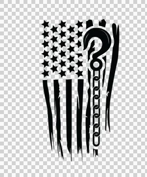 Flag Hook And Chain American hanging silhouette black white Stock Illustration