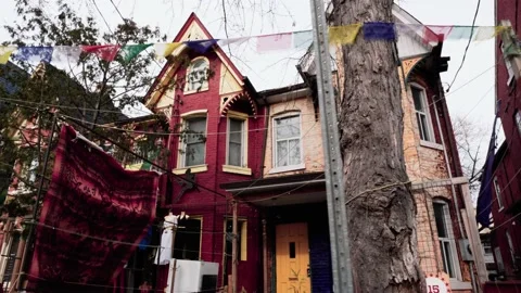 Flag House Vintage Street Stock Footage 151605341