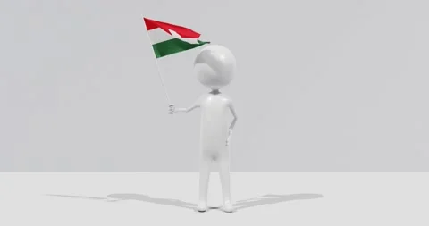 Flag of Hungary. 3D Character holding and waving flag 4K UHD 60FPS Stock Footage 224517379