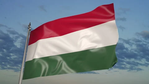 Flag of Hungary on a flagpole. 3D animation against the sky 動画素材 205516432