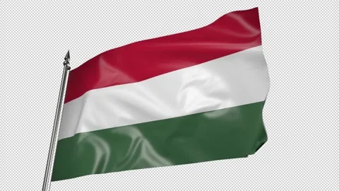 Flag of Hungary on a flagpole. 3D animation with alpha channel Vídeo Stock 206069712