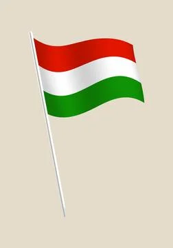 Flag of Hungary Waving on a Silver Flagpole Vector Illustration Representin.. Stock Illustration