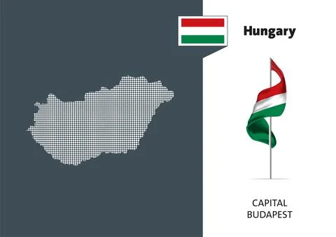 Flag of Hungary on white background. Dotted map of Hungary Stock Illustration