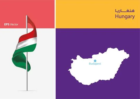 Flag of Hungary on white background with Map Stock Illustration