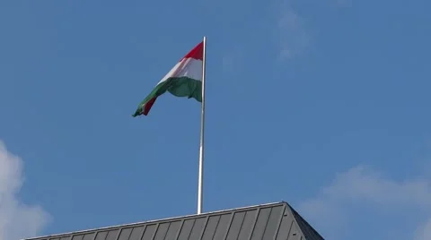 Flag of Hungary - Windy Waving - Building Roof Stock Footage 68309860