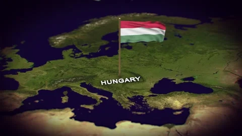 The Flag of Hungary on the World Map, Hungary map with flag 3d animation Stock Footage 289651382