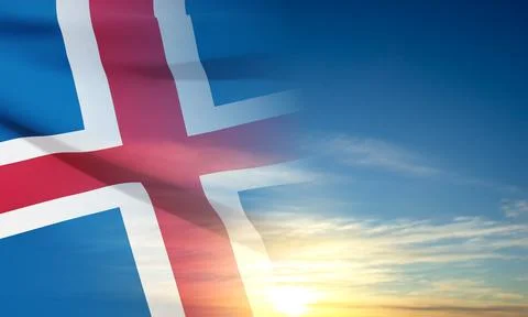 Flag of Iceland on background of sky Stock Illustration