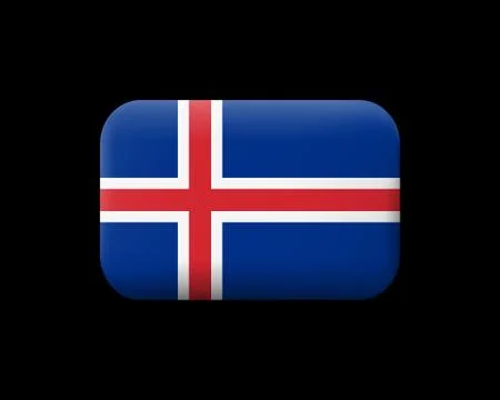 Flag of Iceland. Matted Vector Icon and Button. Rectangular Shape Stock Illustration