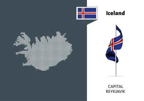 Flag of Iceland on white background. Dotted map of Iceland Stock Illustration