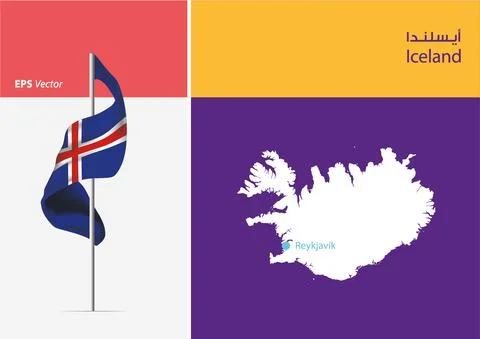 Flag of Iceland on white background with Map Stock Illustration