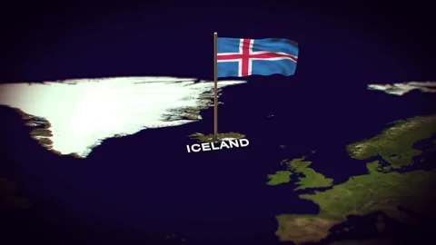 The Flag of Iceland on the World Map, Iceland map with flag 3d animation Stock Footage 306609600
