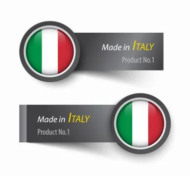 Flag icon and label with text made in Italy . Stock Illustration