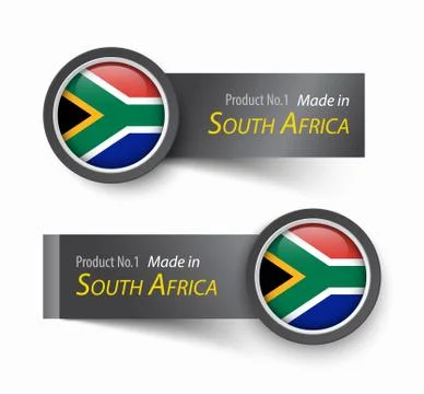 Flag icon and label with text made in South Africa . Stock Illustration