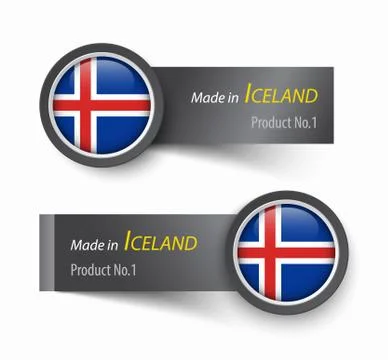 Flag icon and label with text made in Iceland . イラスト素材