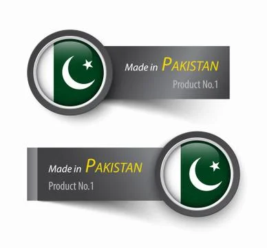 Flag icon and label with text made in Pakistan . イラスト素材