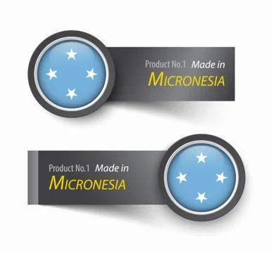 Flag icon and label with text made in Micronesia . Stock Illustration