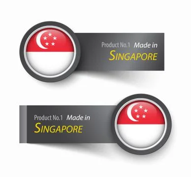 Flag icon and label with text made in Singapore . Stock Illustration