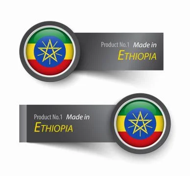 Flag icon and label with text made in Ethiopia . Stock Illustration
