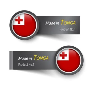 Flag icon and label with text made in Tonga . イラスト素材