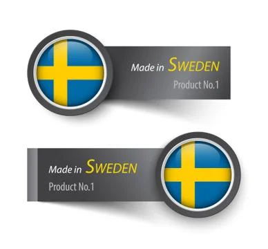 Flag icon and label with text made in Sweden . Stock Illustration