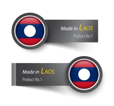 Flag icon and label with text made in Laos . Stock Illustration