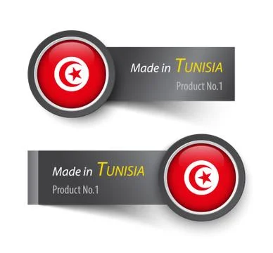Flag icon and label with text made in Tunisia . Stock Illustration