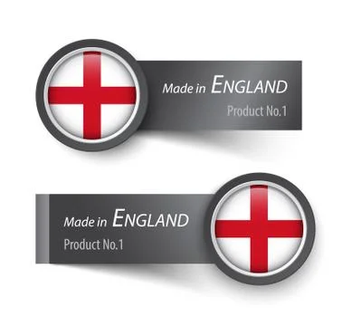 Flag icon and label with text made in England . Stock Illustration