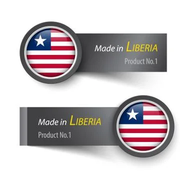 Flag icon and label with text made in Liberia . Stock Illustration