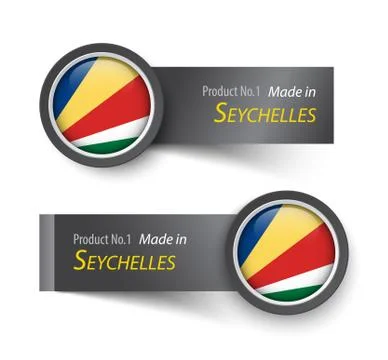 Flag icon and label with text made in Seychelles . Stock Illustration