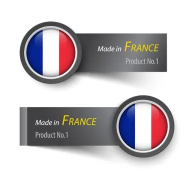 Flag icon and label with text made in France . 스톡 일러스트