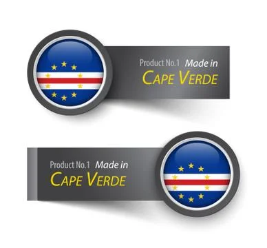 Flag icon and label with text made in Cape Verde . Stock Illustration