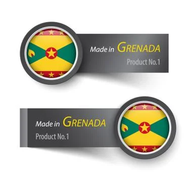 Flag icon and label with text made in Grenada . Stock Illustration